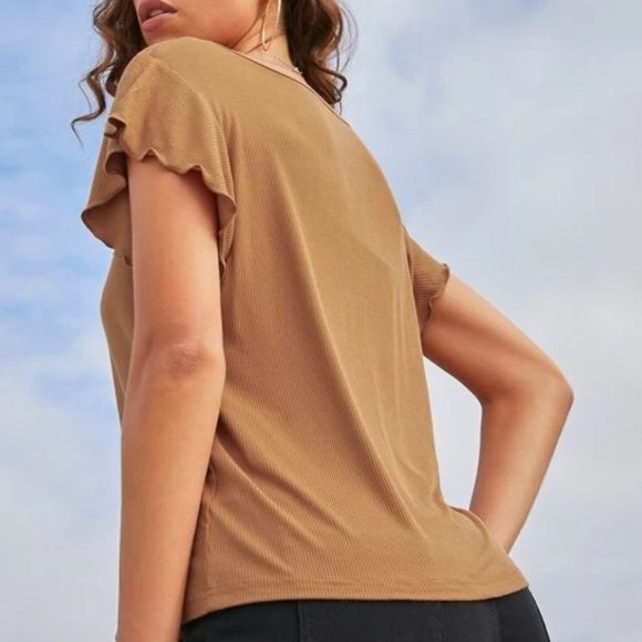Brown Button Down Tee in XS - Picture 2 of 3